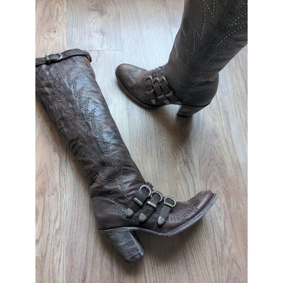 Old Gringo Roxy Studded Buckle Tall Heeled Western Boots 18" Women 6.5 Chocolate - Picture 6 of 16